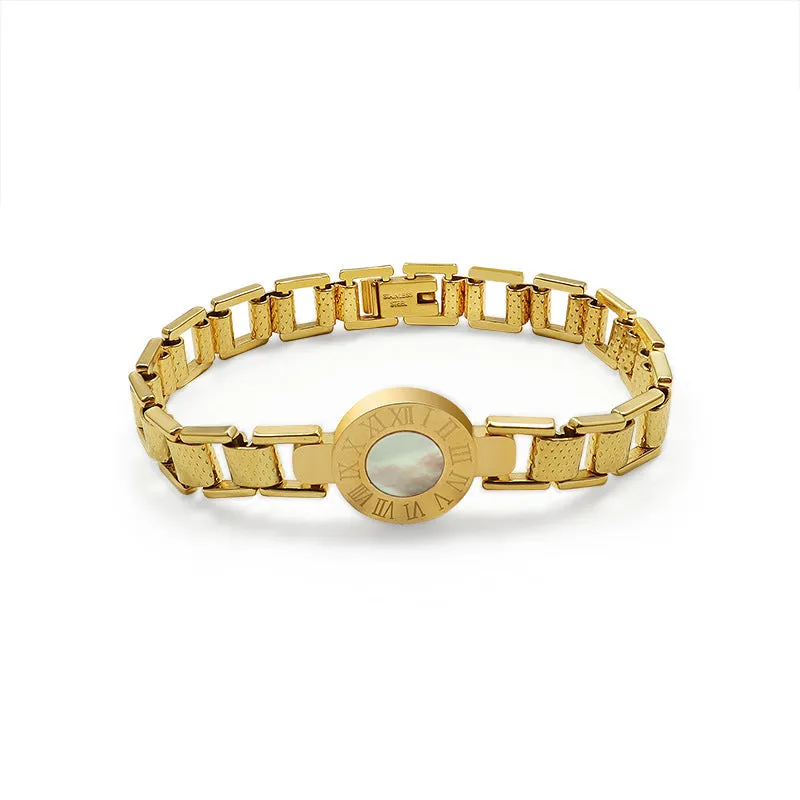 Luxury Roman Digital Watch Bracelet in Titanium Steel - Elegant Women's Gold-Plated Jewelry