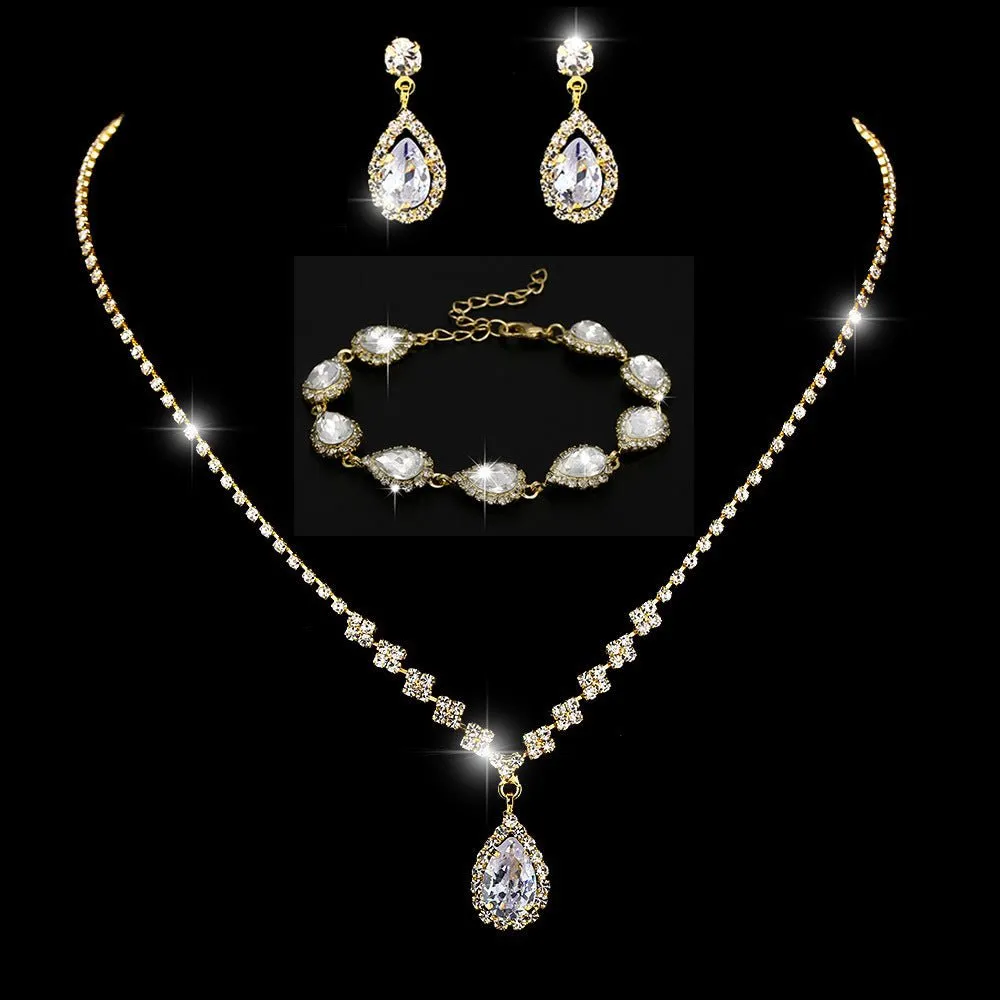 MAC181 Brilliant Full Diamond Zircon Drop Necklace And Earrings