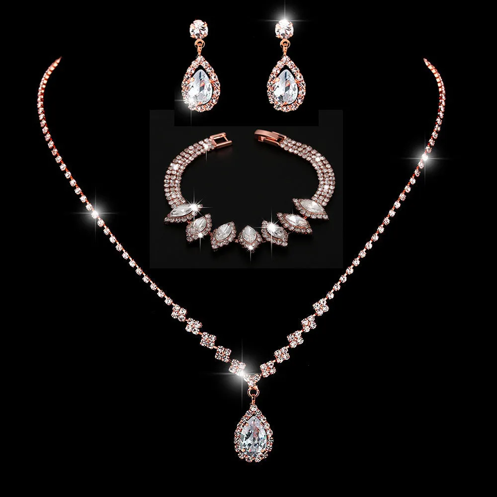 MAC181 Brilliant Full Diamond Zircon Drop Necklace And Earrings