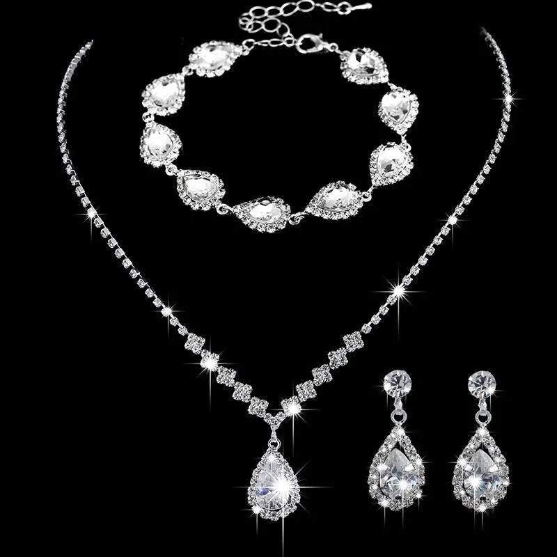 MAC181 Brilliant Full Diamond Zircon Drop Necklace And Earrings