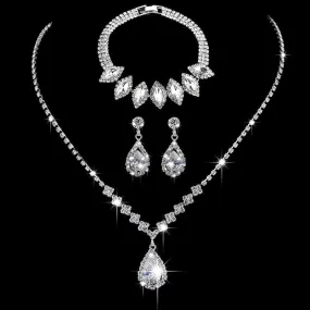 MAC181 Brilliant Full Diamond Zircon Drop Necklace And Earrings