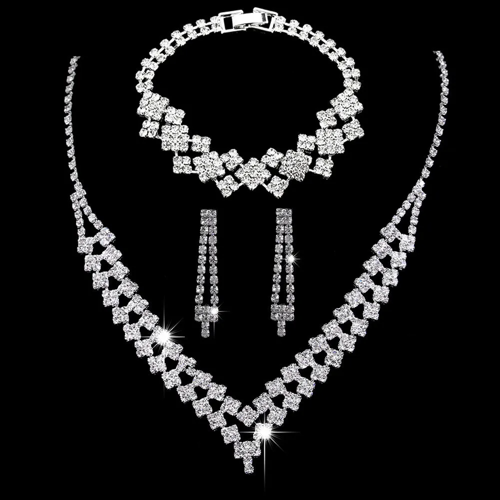 MAC181 Brilliant Full Diamond Zircon Drop Necklace And Earrings