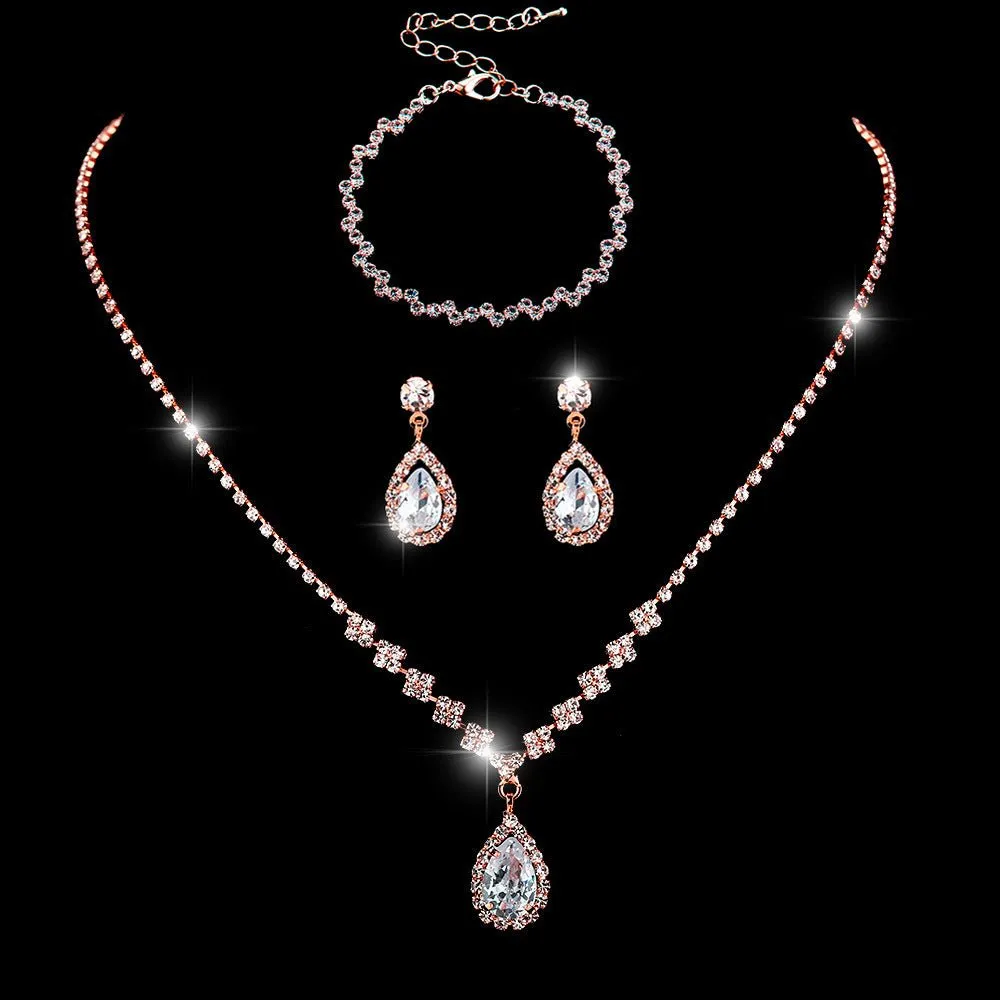 MAC181 Brilliant Full Diamond Zircon Drop Necklace And Earrings