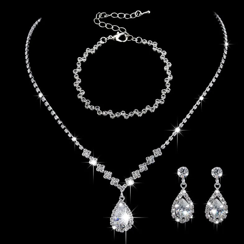 MAC181 Brilliant Full Diamond Zircon Drop Necklace And Earrings