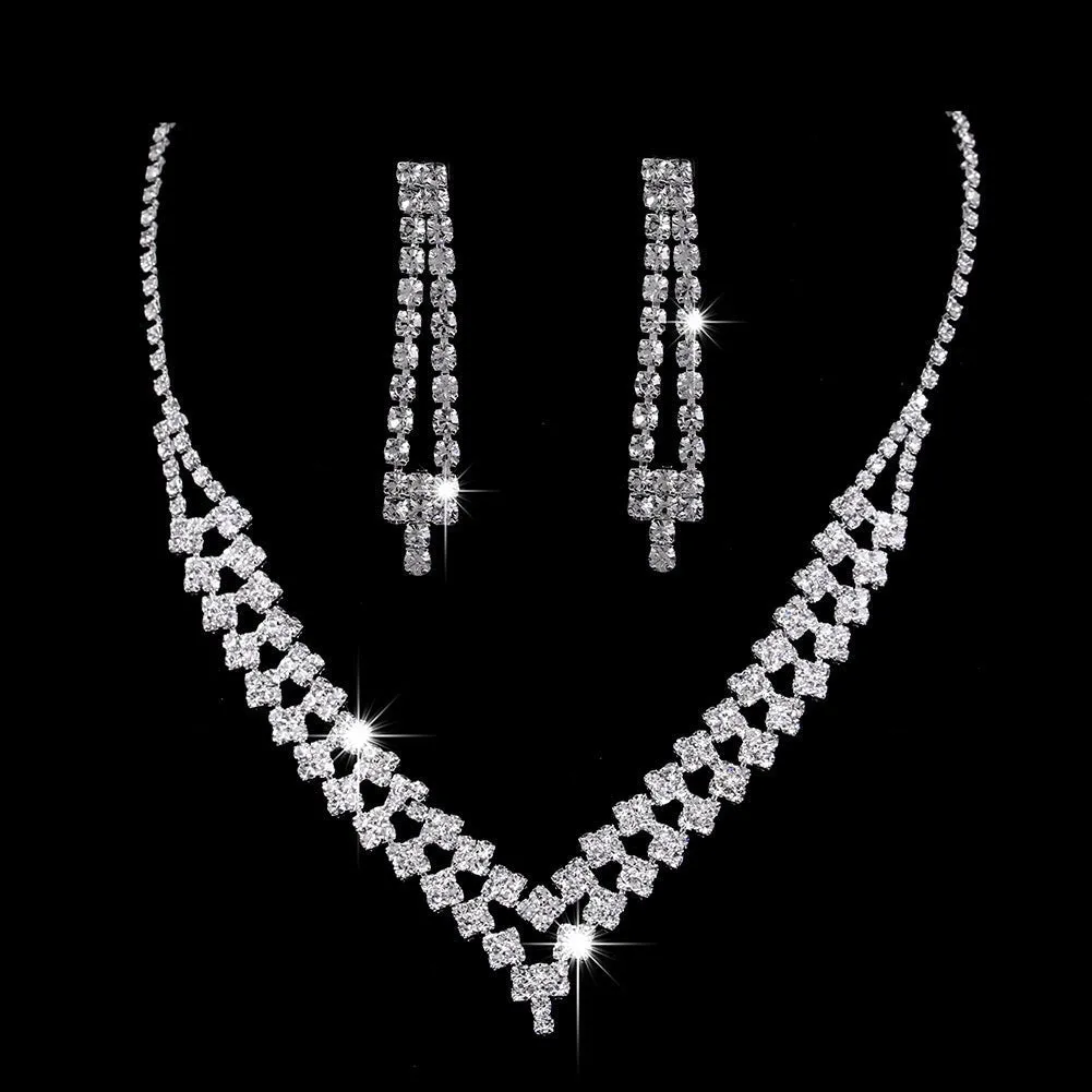 MAC181 Brilliant Full Diamond Zircon Drop Necklace And Earrings