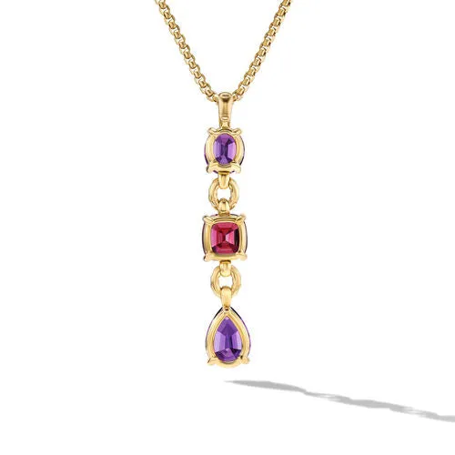 Marbella Y Pendant in 18K Yellow Gold with Amethyst and Rhodolite Garnet, 57.8mm