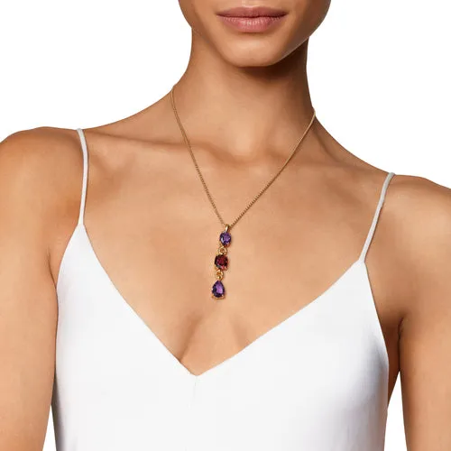 Marbella Y Pendant in 18K Yellow Gold with Amethyst and Rhodolite Garnet, 57.8mm