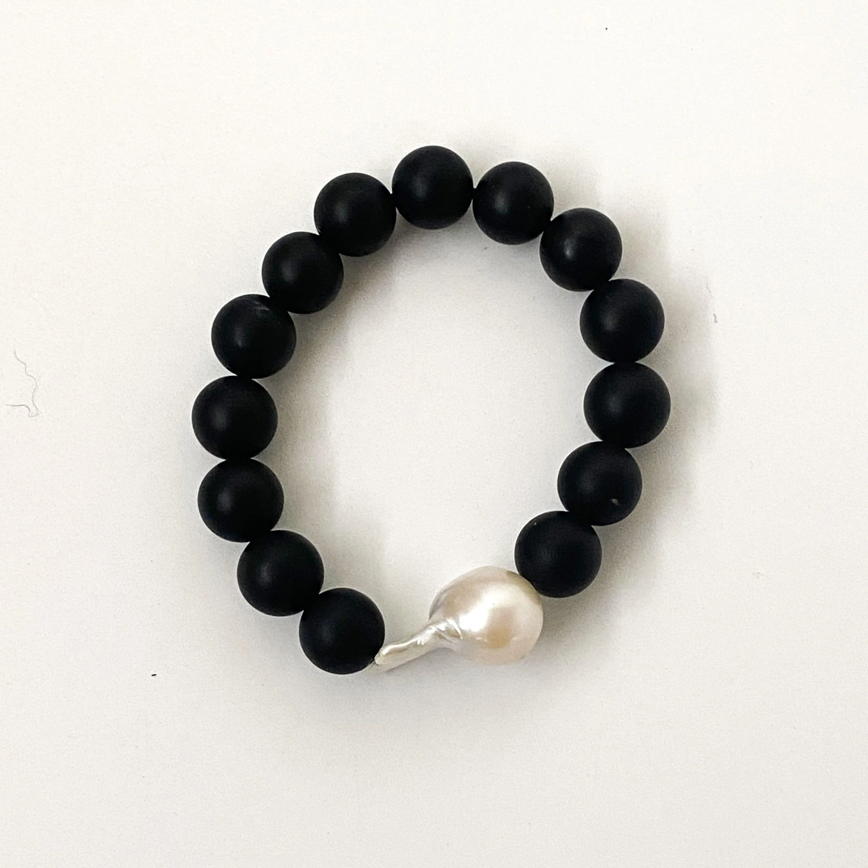 Matt Black Onyx  Baroque Pearl Bracelet