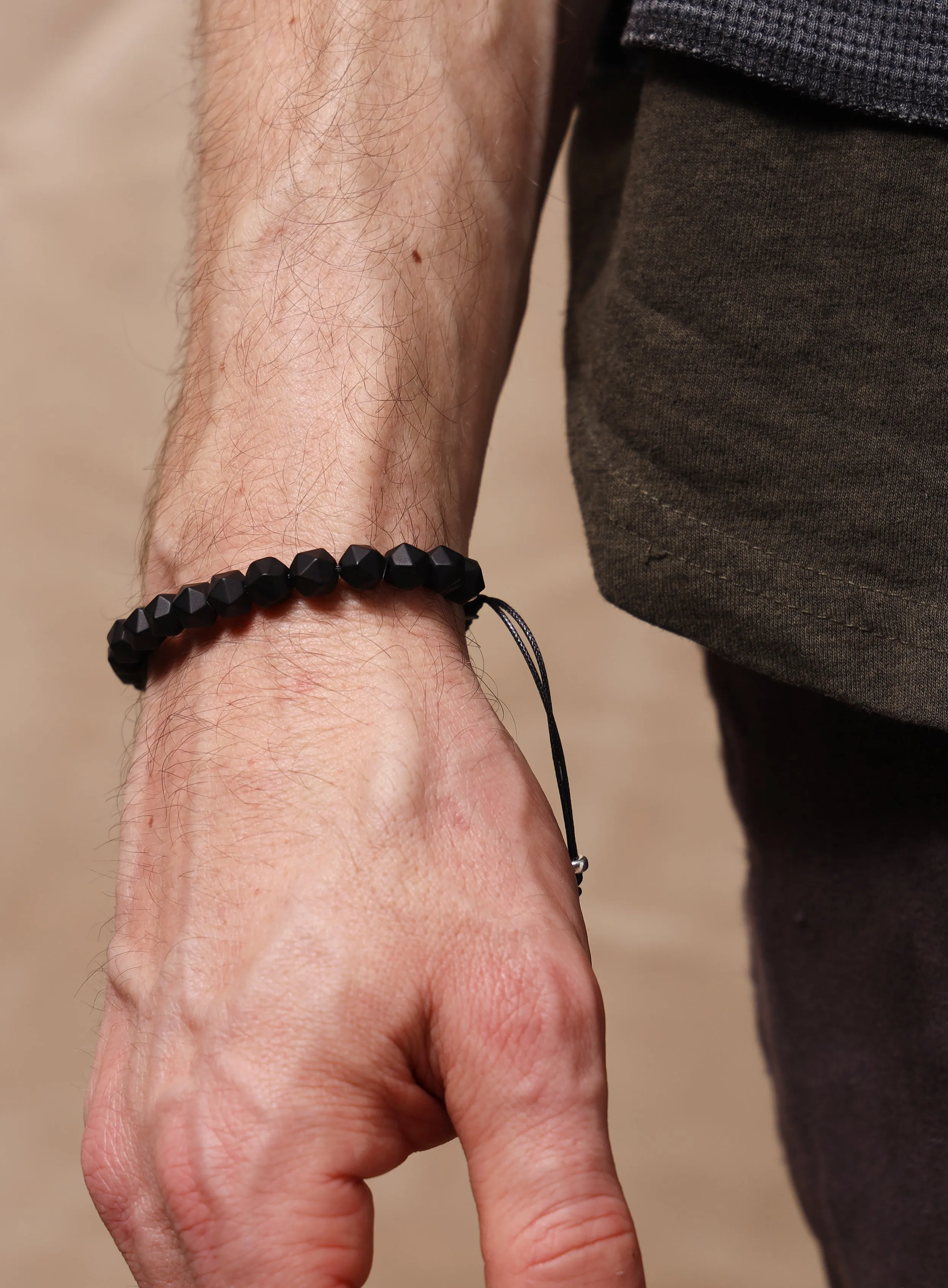 Matte Black Onyx and Sterling Silver Men's Bead Bracelet