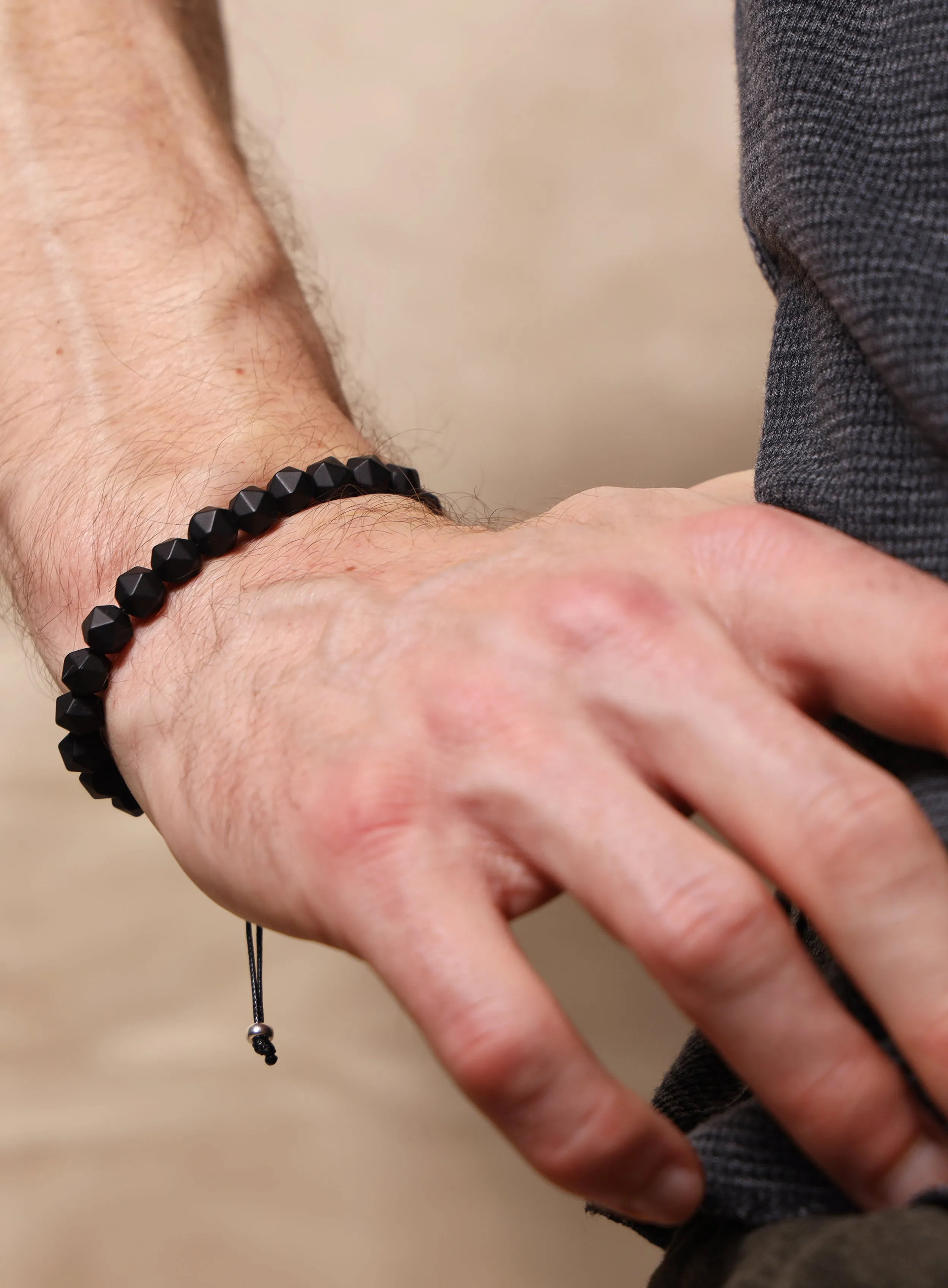 Matte Black Onyx and Sterling Silver Men's Bead Bracelet