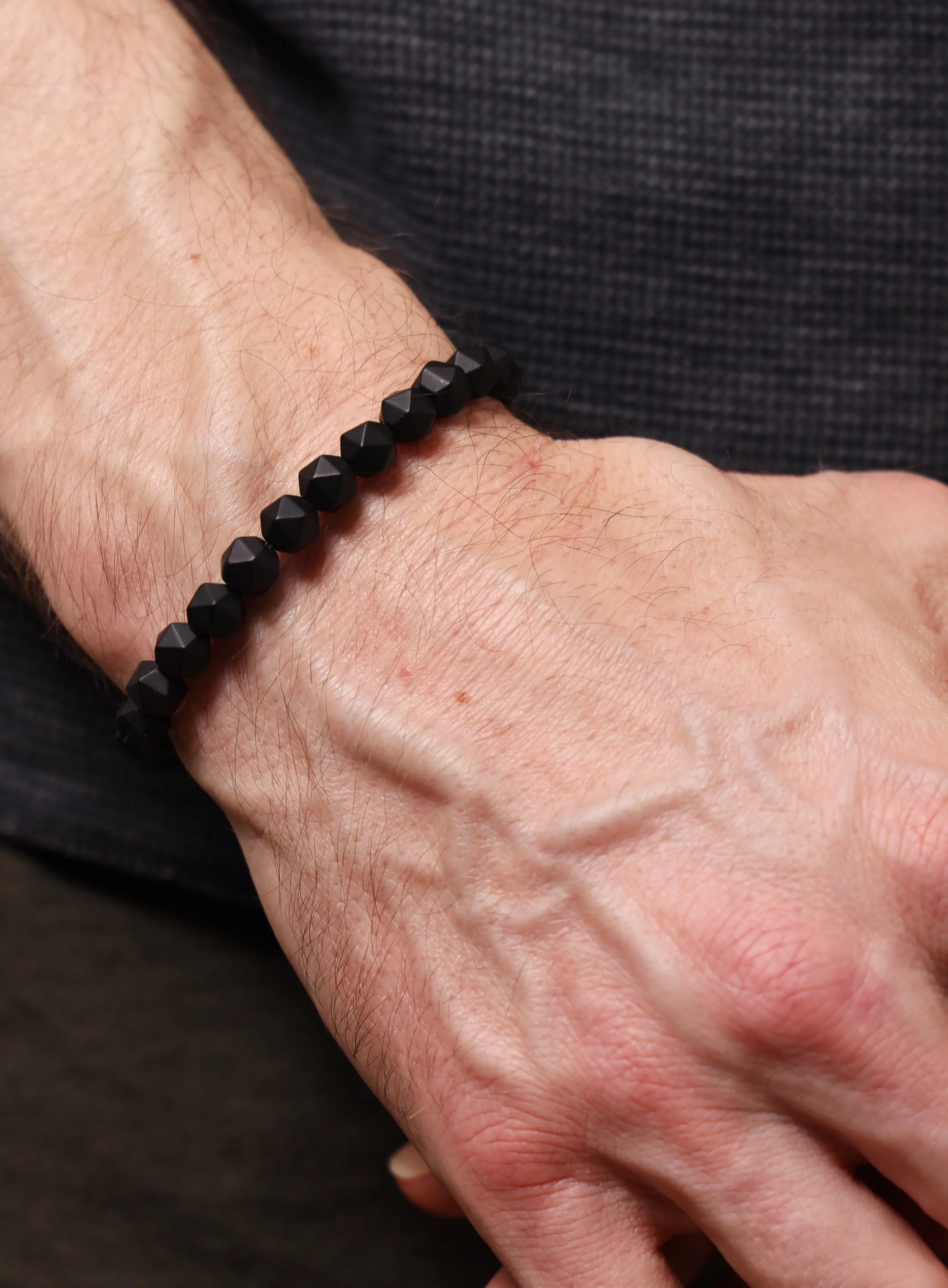 Matte Black Onyx and Sterling Silver Men's Bead Bracelet