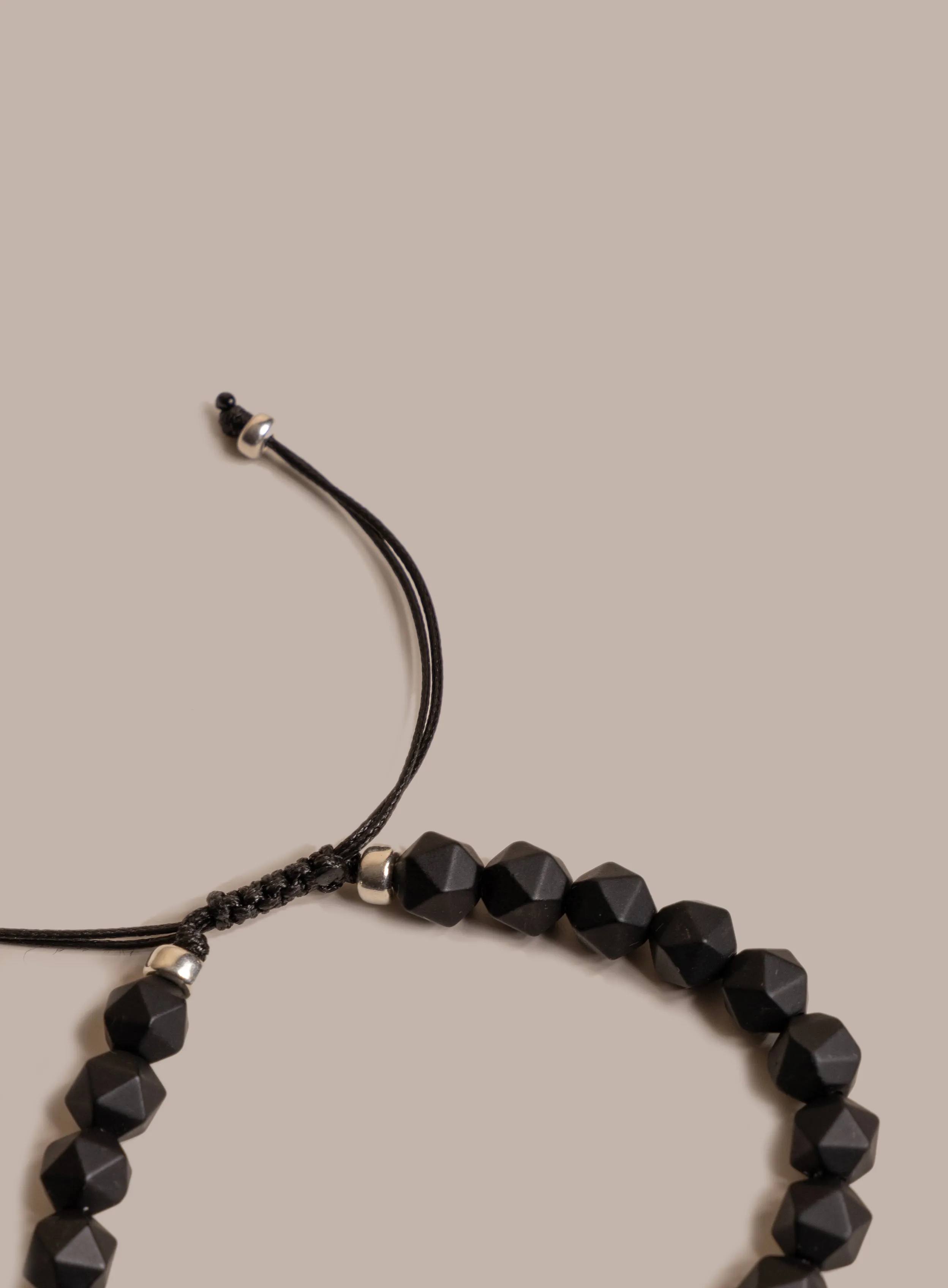 Matte Black Onyx and Sterling Silver Men's Bead Bracelet