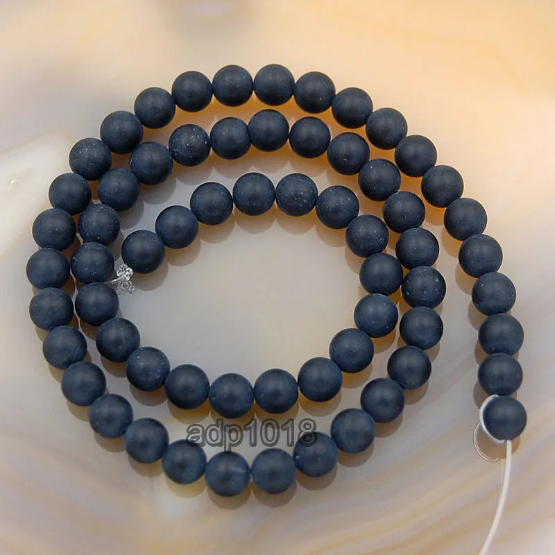 Matte Natural Black Onyx Gemstone Round Loose Beads on a 15.5" Strand