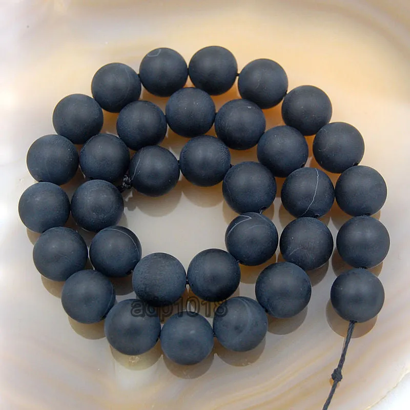 Matte Natural Black Onyx Gemstone Round Loose Beads on a 15.5" Strand