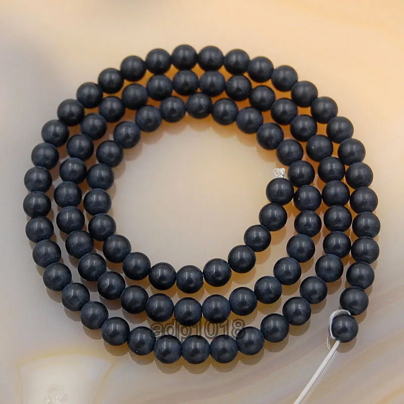 Matte Natural Black Onyx Gemstone Round Loose Beads on a 15.5" Strand