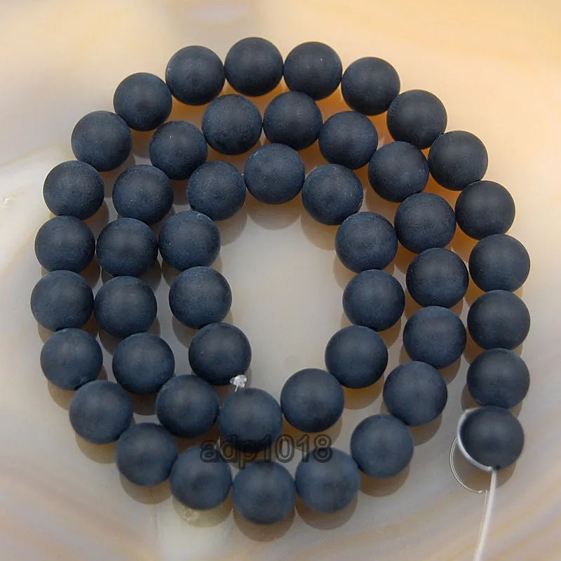 Matte Natural Black Onyx Gemstone Round Loose Beads on a 15.5" Strand