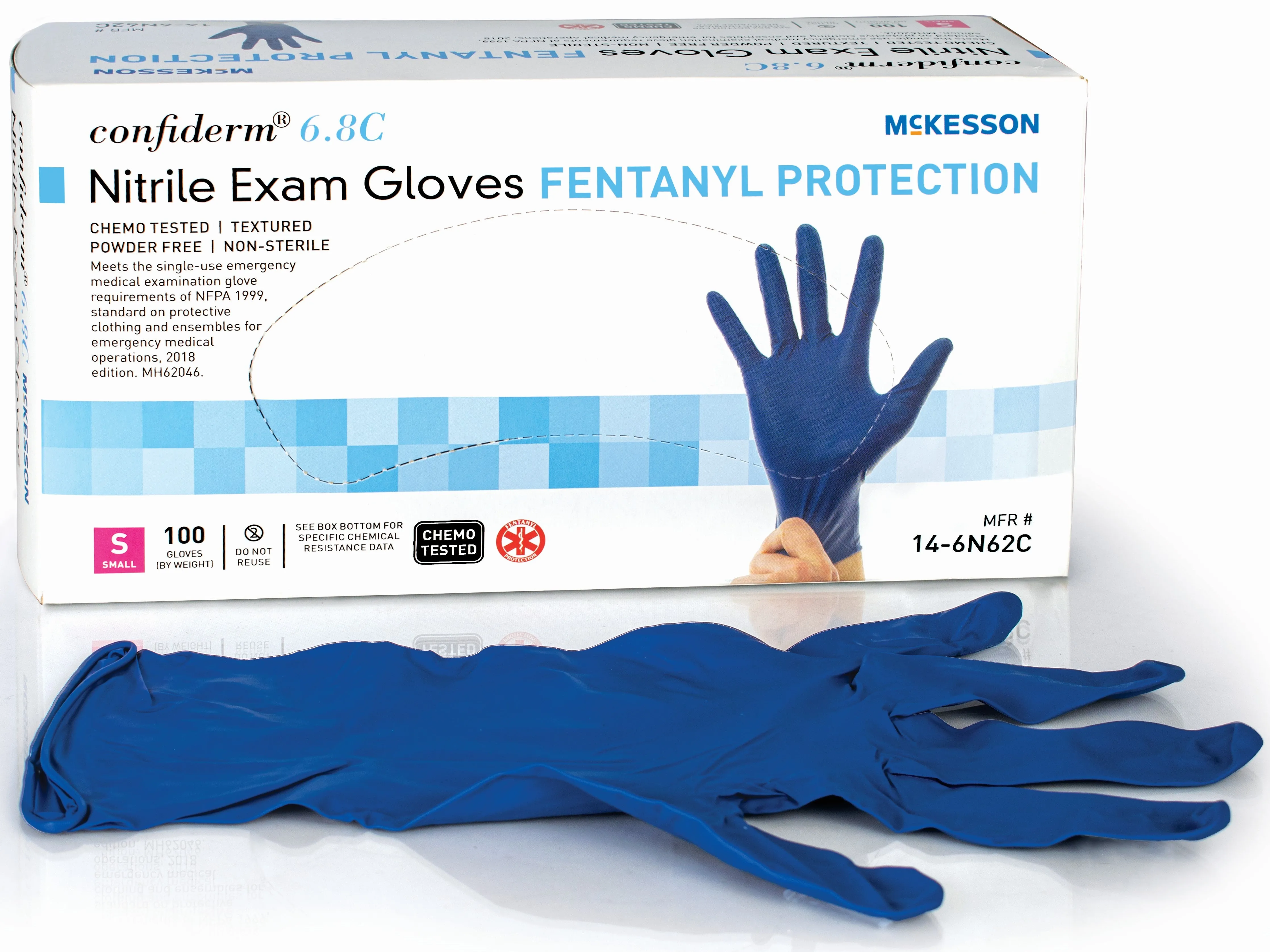 McKesson Confiderm® 6.8C Nitrile Exam Glove with Fentanyl Protection, Small, Blue