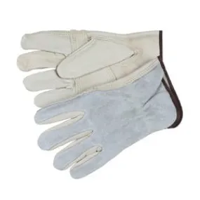 MCR Safety Medium Beige And Gray Industry Grain Cowhide Unlined Drivers Gloves