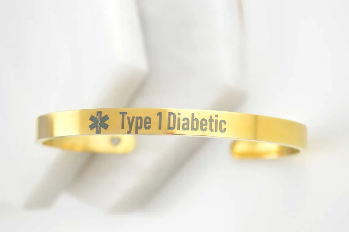 Medical ID Bracelet, Custom Bracelet, Medical Alert Bracelet Women, Emergency Bracelet, Mens Bracelet, Engraved Cuff Bracelet, Gold Bracelet