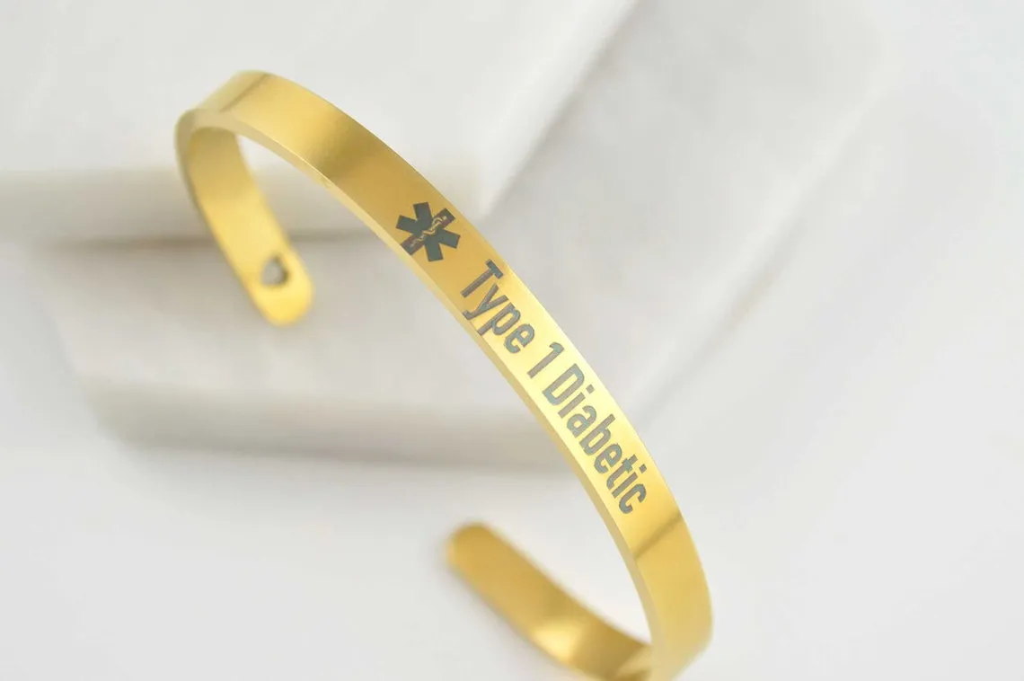 Medical ID Bracelet, Custom Bracelet, Medical Alert Bracelet Women, Emergency Bracelet, Mens Bracelet, Engraved Cuff Bracelet, Gold Bracelet