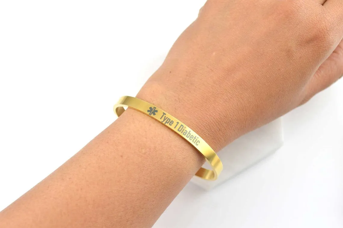 Medical ID Bracelet, Custom Bracelet, Medical Alert Bracelet Women, Emergency Bracelet, Mens Bracelet, Engraved Cuff Bracelet, Gold Bracelet