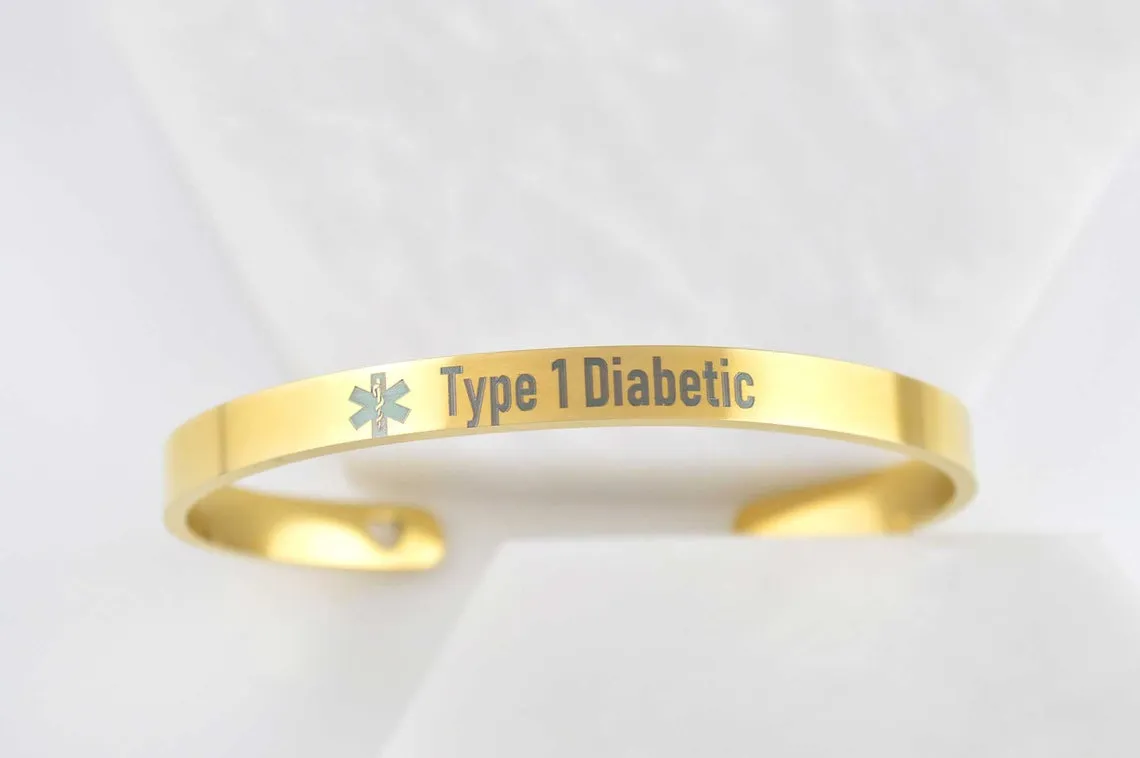 Medical ID Bracelet, Custom Bracelet, Medical Alert Bracelet Women, Emergency Bracelet, Mens Bracelet, Engraved Cuff Bracelet, Gold Bracelet