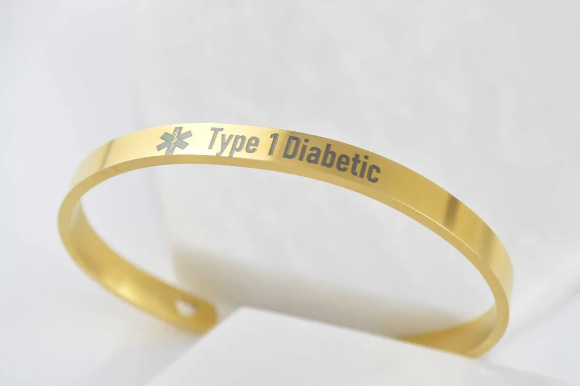 Medical ID Bracelet, Custom Bracelet, Medical Alert Bracelet Women, Emergency Bracelet, Mens Bracelet, Engraved Cuff Bracelet, Gold Bracelet