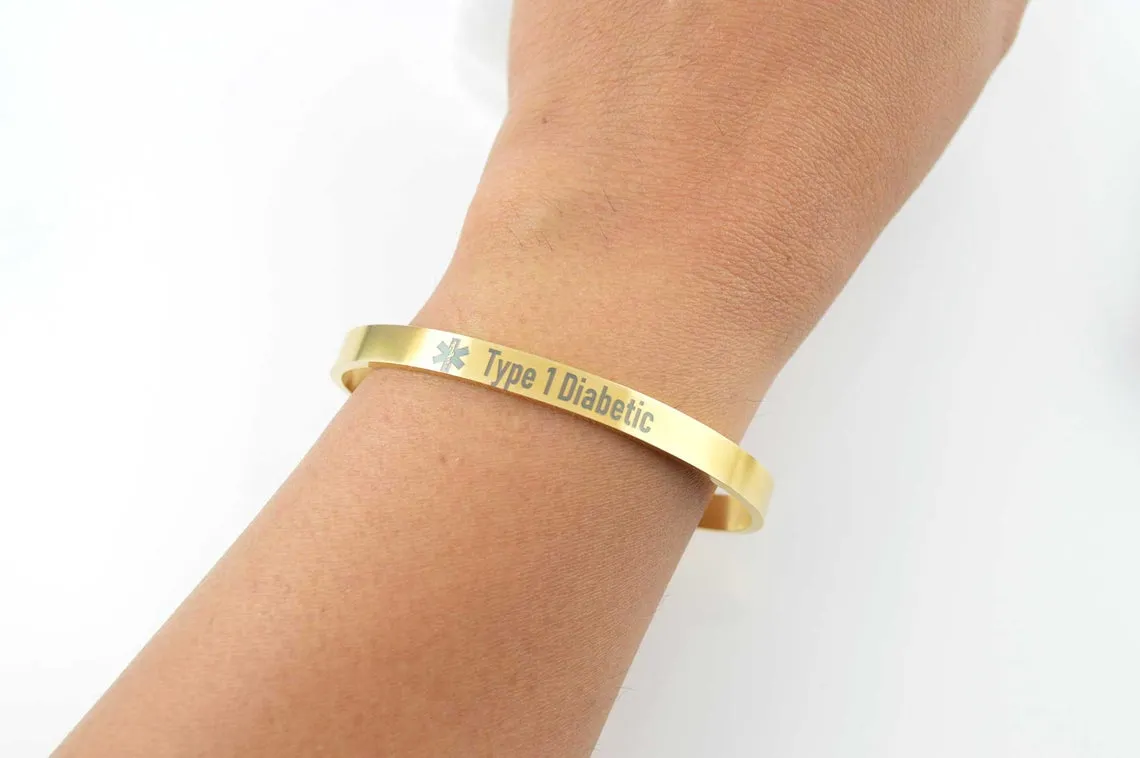 Medical ID Bracelet, Custom Bracelet, Medical Alert Bracelet Women, Emergency Bracelet, Mens Bracelet, Engraved Cuff Bracelet, Gold Bracelet