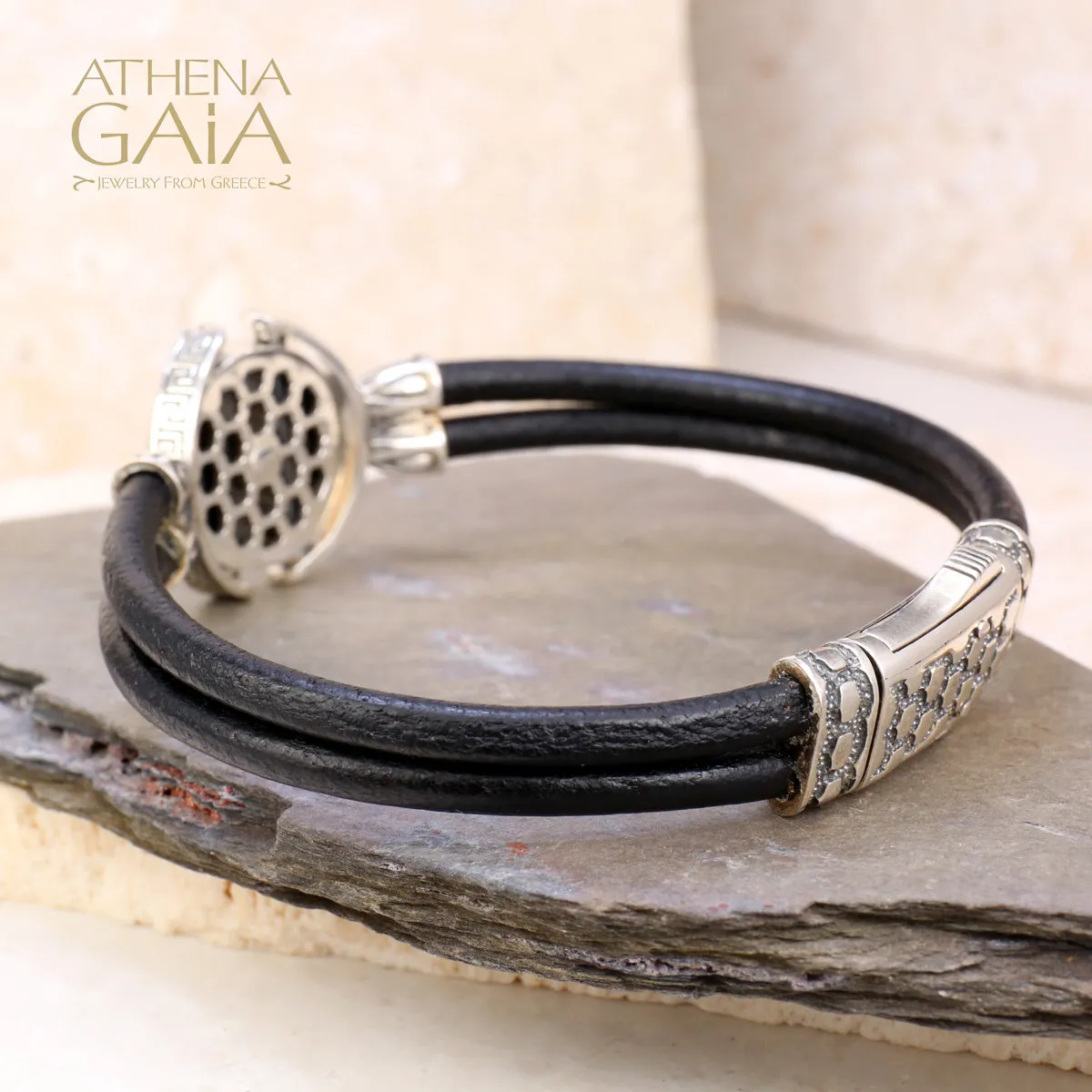 Medusa Swivel Double Strand Leather Bracelet (In-Stock)