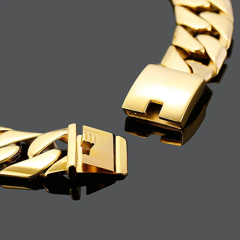 Men's Gold-Plated Titanium Steel Hip-Hop Bracelet - 31mm Wide Dominant Style