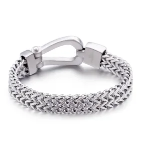 Men's Smooth Stainless Steel Nail Buckle Bracelet in Titanium Finish