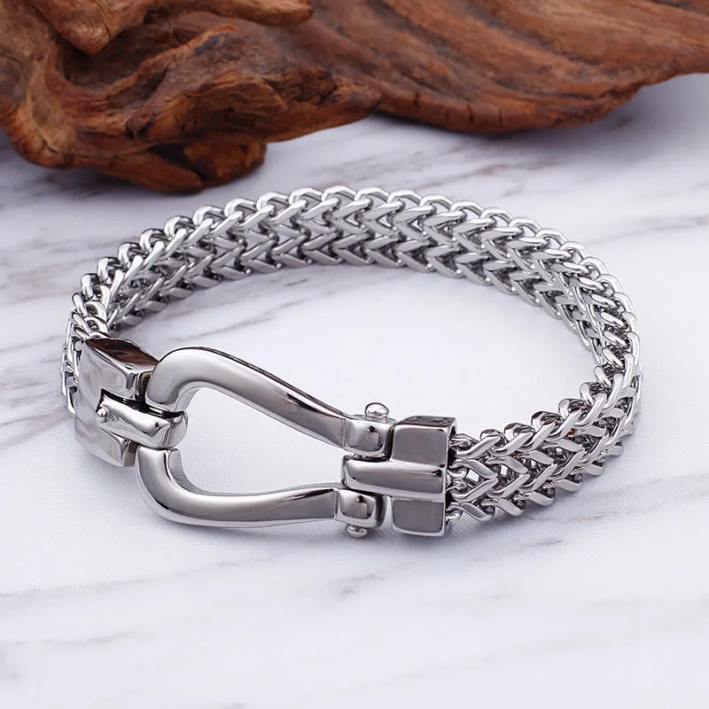 Men's Smooth Stainless Steel Nail Buckle Bracelet in Titanium Finish