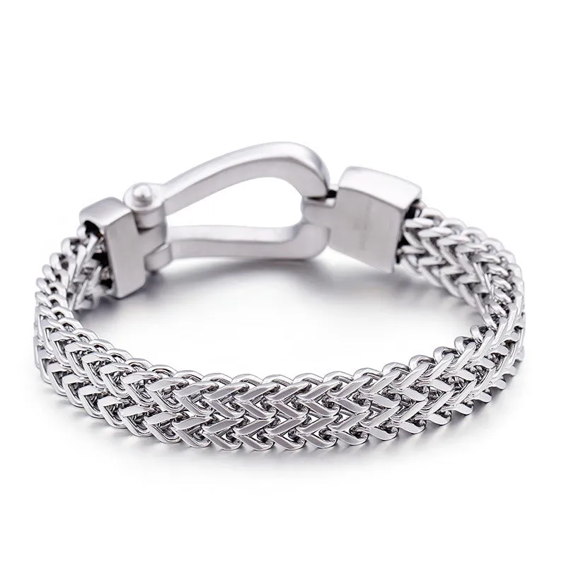 Men's Smooth Stainless Steel Nail Buckle Bracelet in Titanium Finish