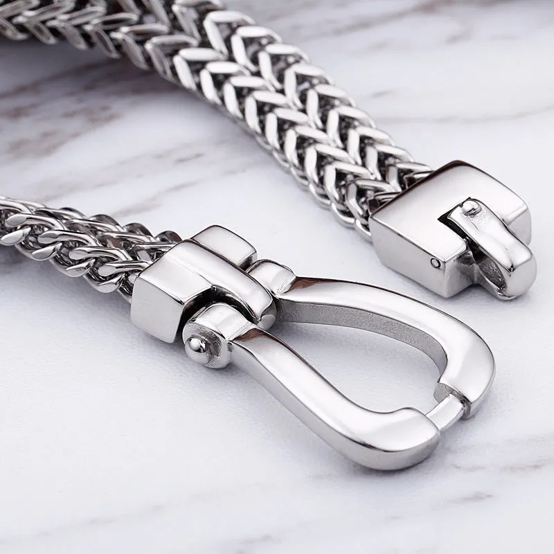 Men's Smooth Stainless Steel Nail Buckle Bracelet in Titanium Finish