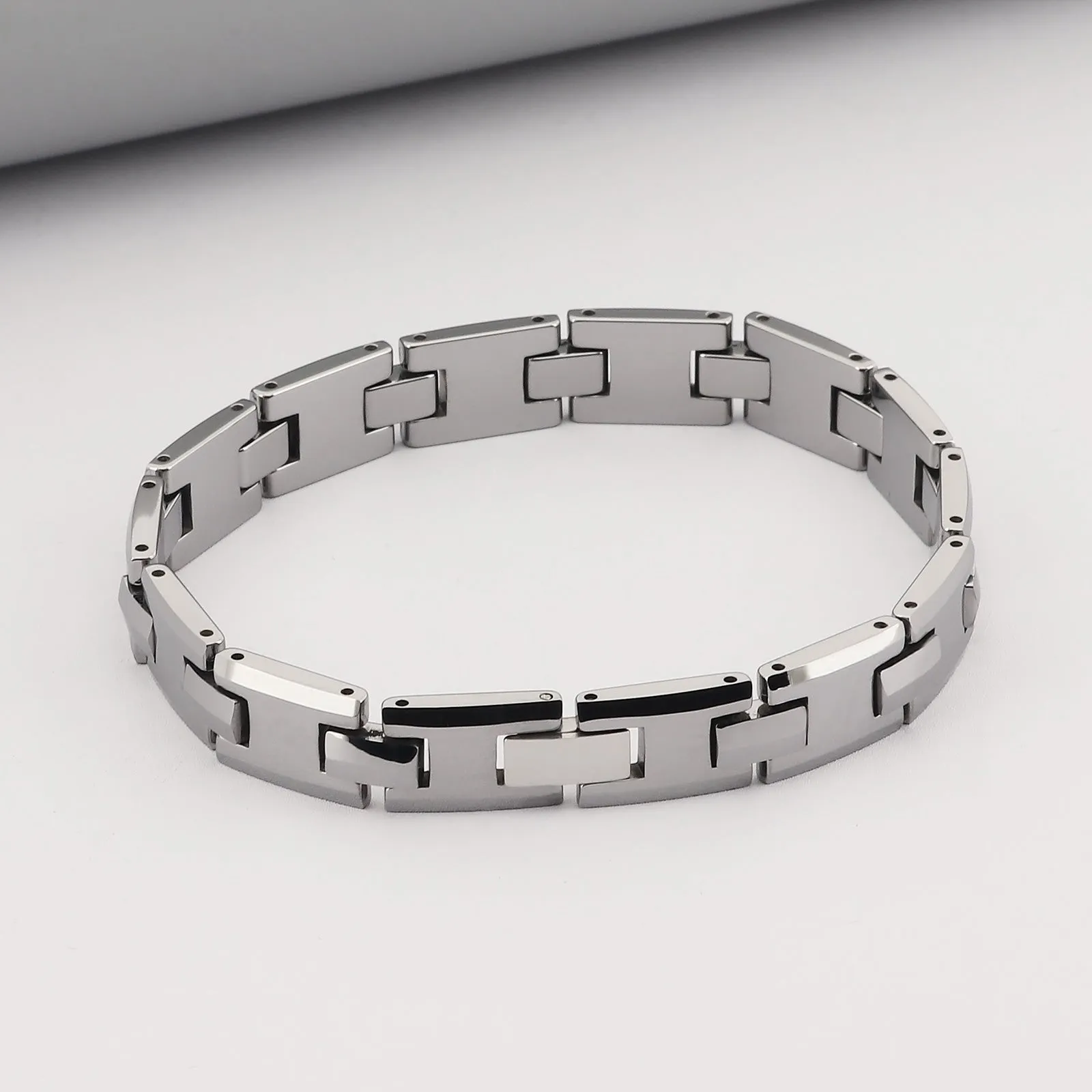 Men's Titanium Stainless Steel Bracelet – Sleek Rectangular Link Design, Hypoallergenic, and Durable for Daily Wear