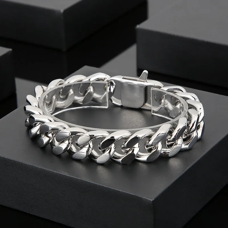 Men's Titanium Steel Cuban Chain Bracelet and Necklace - Simple and Bold Four-Sided Grind Design