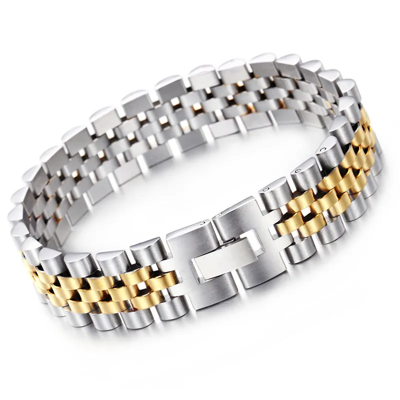 Men's Titanium Steel Fashion Bracelet - 1.5CM Wide Hipster Chain in Three Color Options