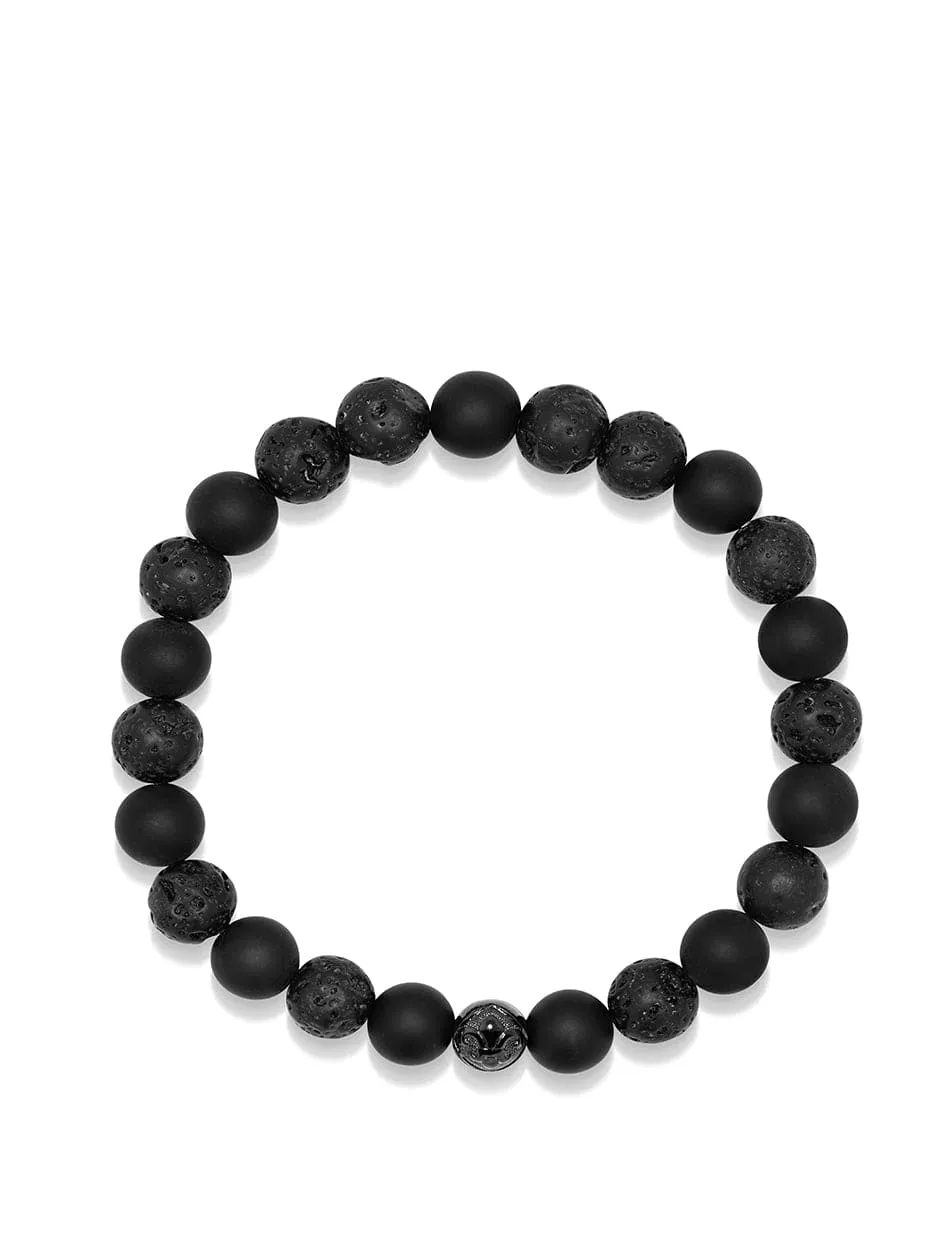 Men's Wristband with Lava Stone, Matte Onyx and Black Logo Ball