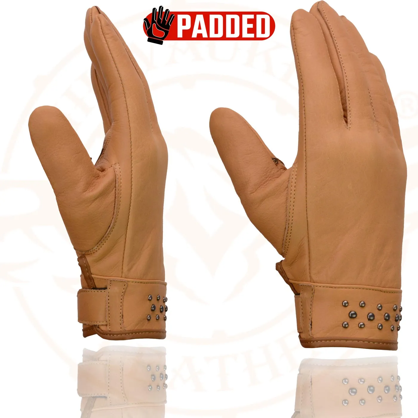 Milwaukee Leather MG7760 Women's Saddle Leather Gel Palm Lightweight Motorcycle Hand Gloves W/ Stylish ‘Wrist Detailing’