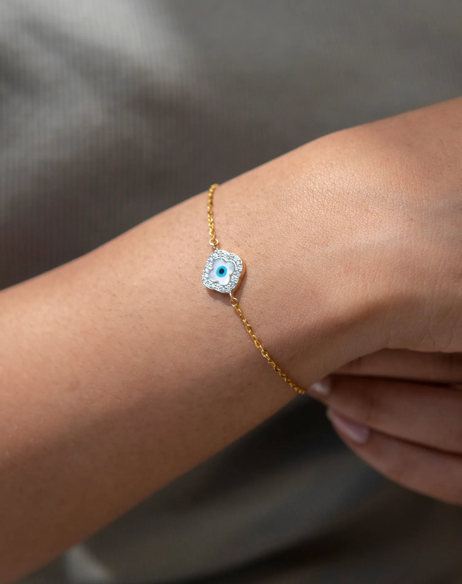 Mini Clover Evil Eye Diamond Bracelet