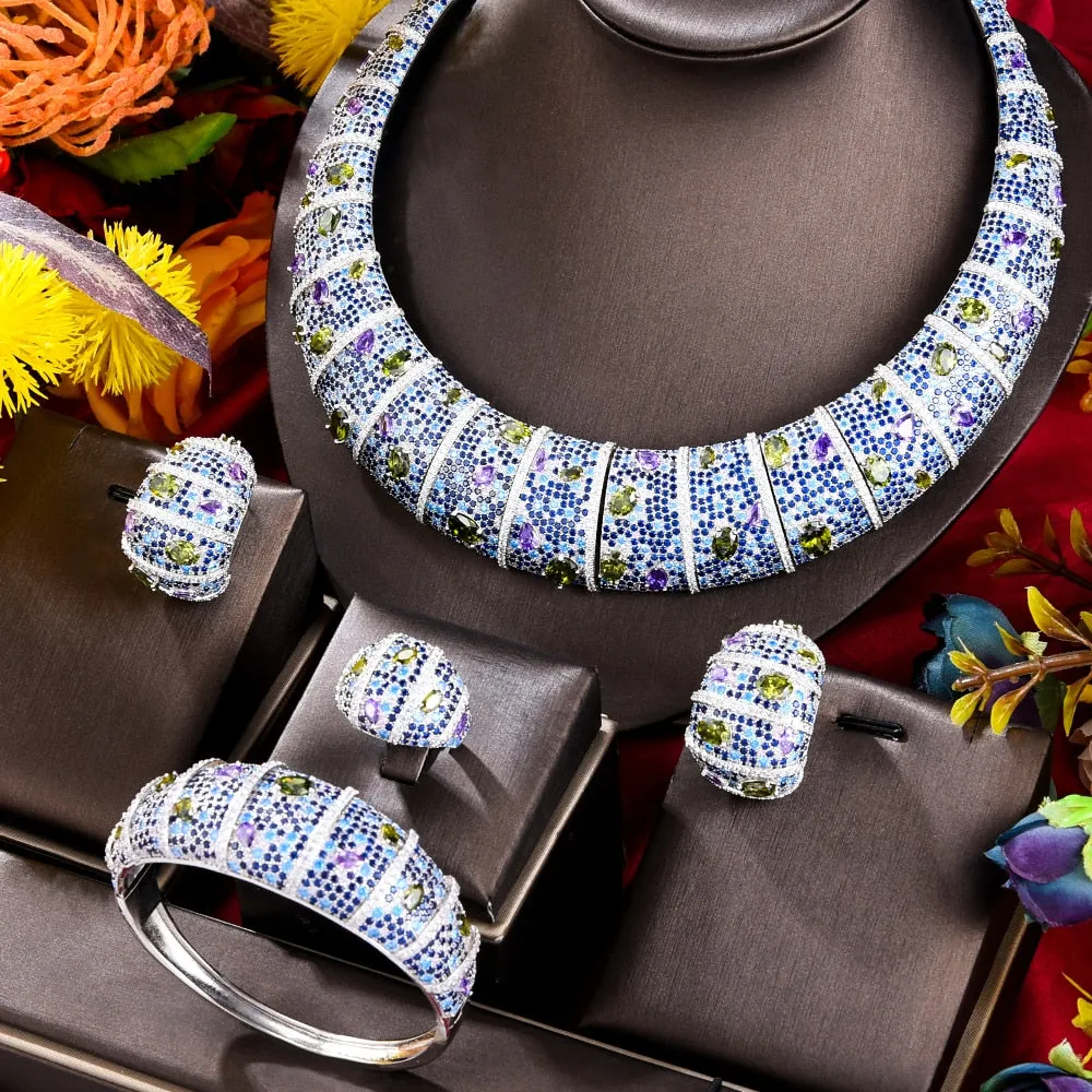 Missvikki Original Luxury 4pcs Jewelry Set For African Dubai Women Party Zircon Crystal Dubai Bridal Wedding Jewelry Set Gift