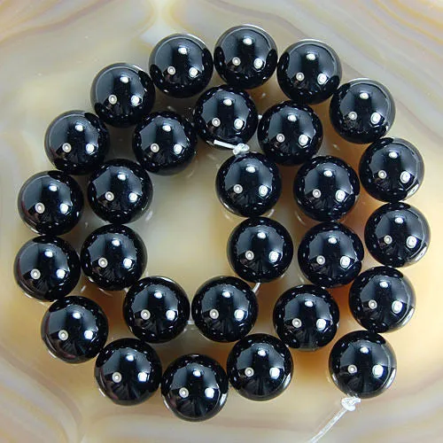 Natural Black Onyx Gemstone Round Loose Beads on a 15.5" Strand