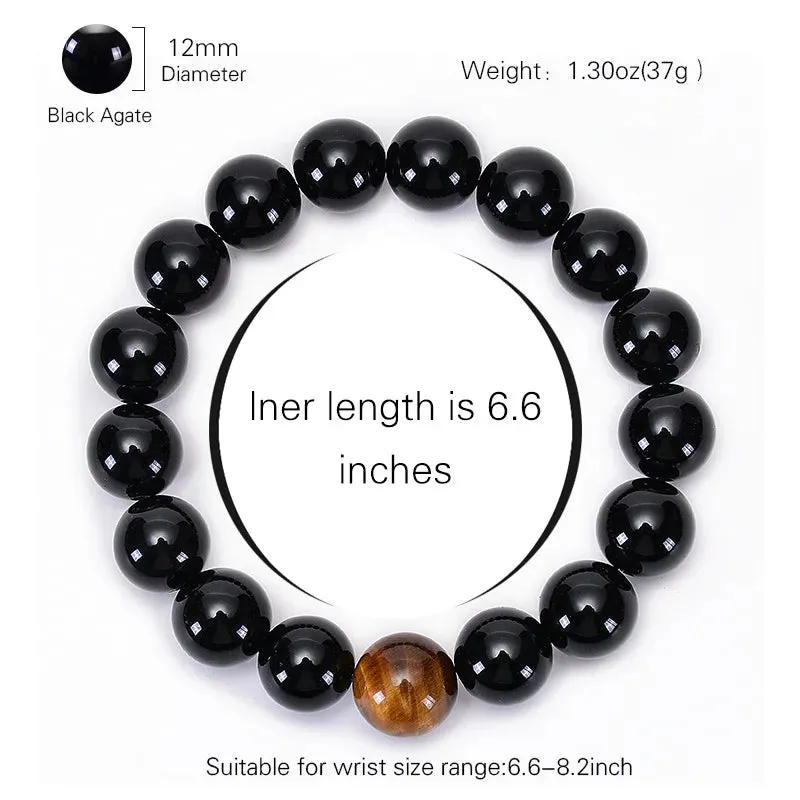 Natural Black Onyx with Tiger eye Stone Beads Men Jewelry Bracelet 12 Constellation Leo Lovers Energy Balance Bracelet