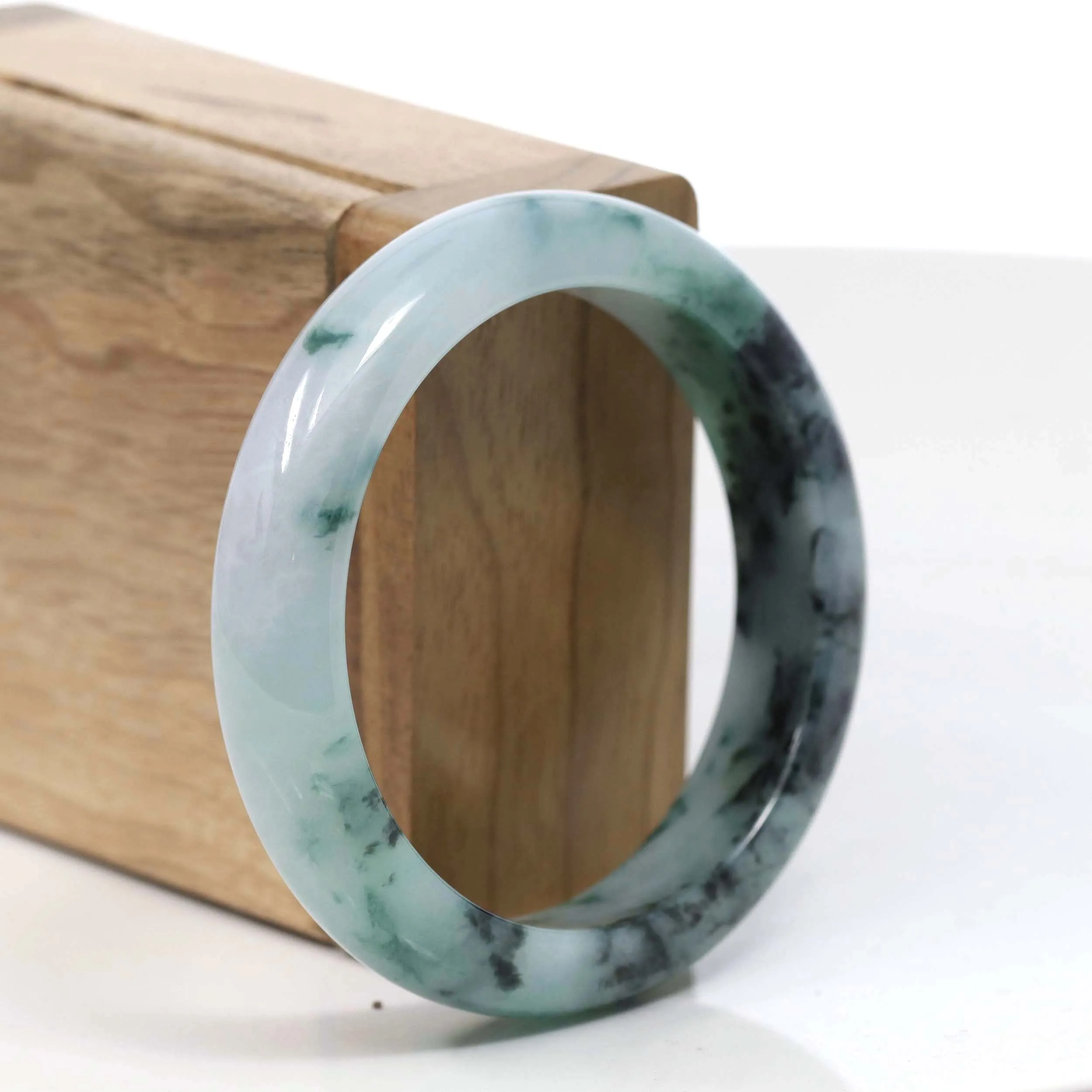 Natural Burmese Blue-green Jadeite Jade Bangle Bracelet (54.31mm)#T035