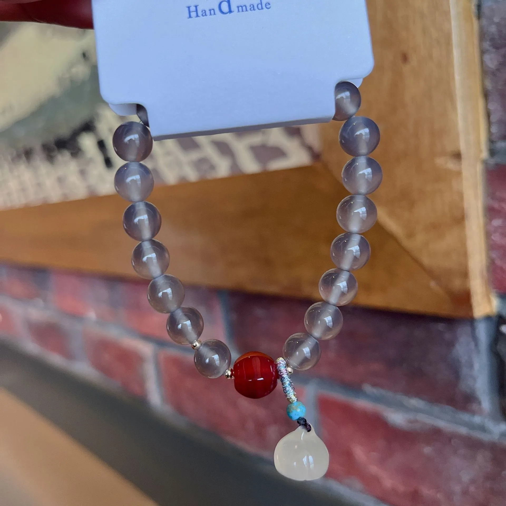 Natural Grey Agate Stone Lotus Bud Bracelet