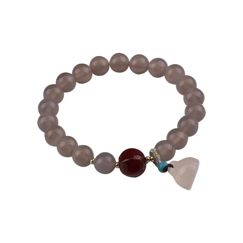 Natural Grey Agate Stone Lotus Bud Bracelet