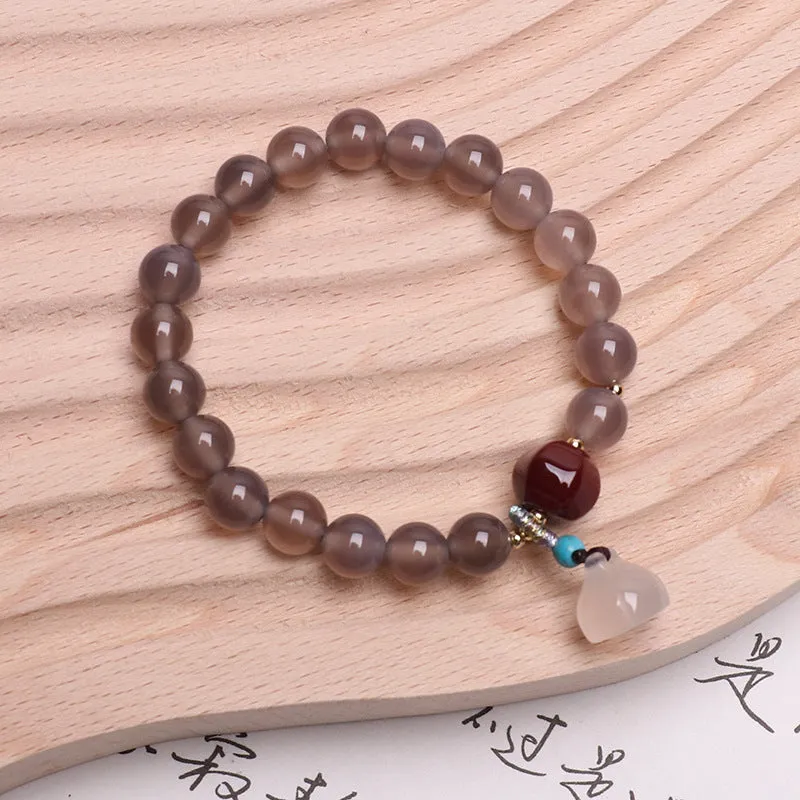 Natural Grey Agate Stone Lotus Bud Bracelet