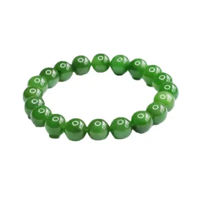 Natural Hetian Yu Hand String Jasper Russian Spinach Green Bracelet