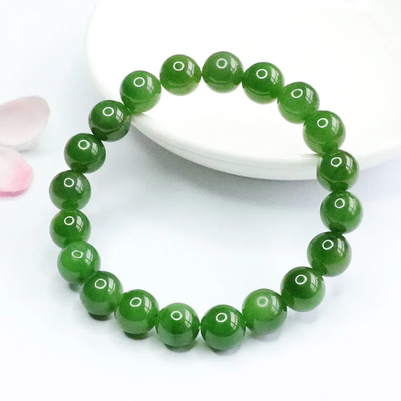 Natural Hetian Yu Hand String Jasper Russian Spinach Green Bracelet