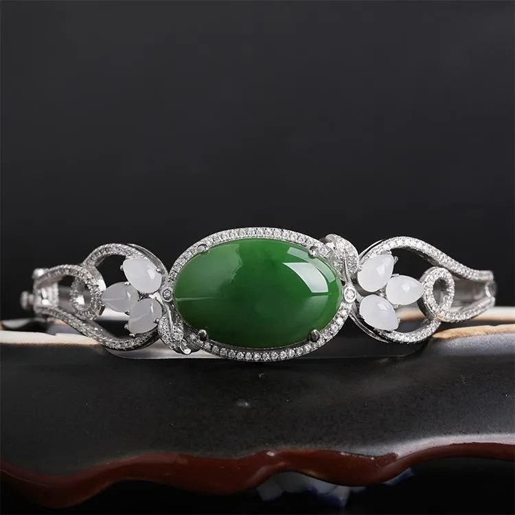 Natural Jade Bracelet Nephrite Silver Bracelet NB151